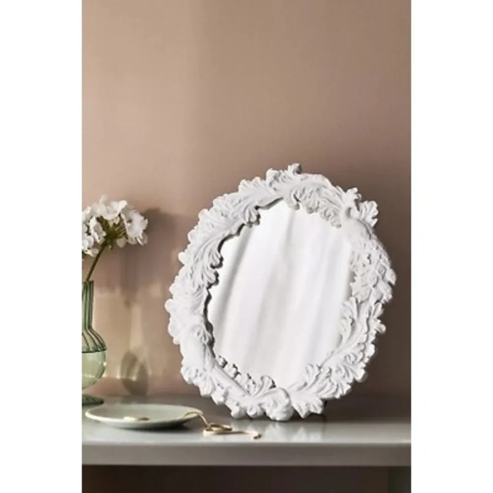 Anthropologie Regine Vanity Mirror White Ornate Flora and‎ Fauna Design NEW